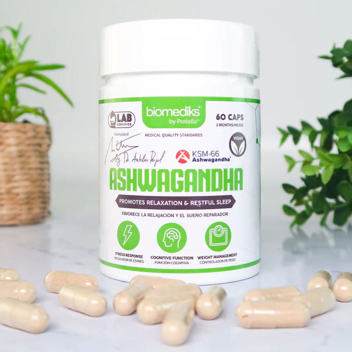 Ashwagandha KSM-66® 600 mg – 60 Cápsulas (by Dr. Antelm Pujol | Protella®)